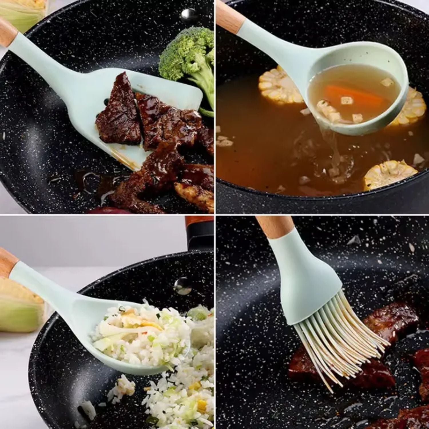 Set 12 Utensilios Cocina Silicona Y Madera