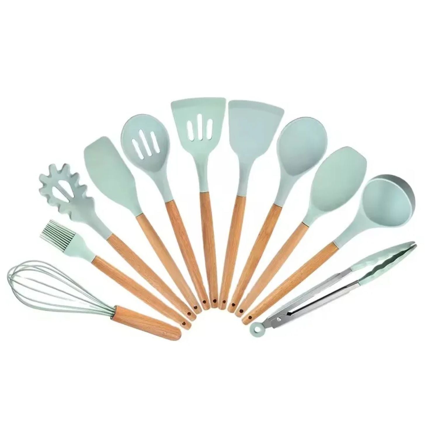 Set 12 Utensilios Cocina Silicona Y Madera