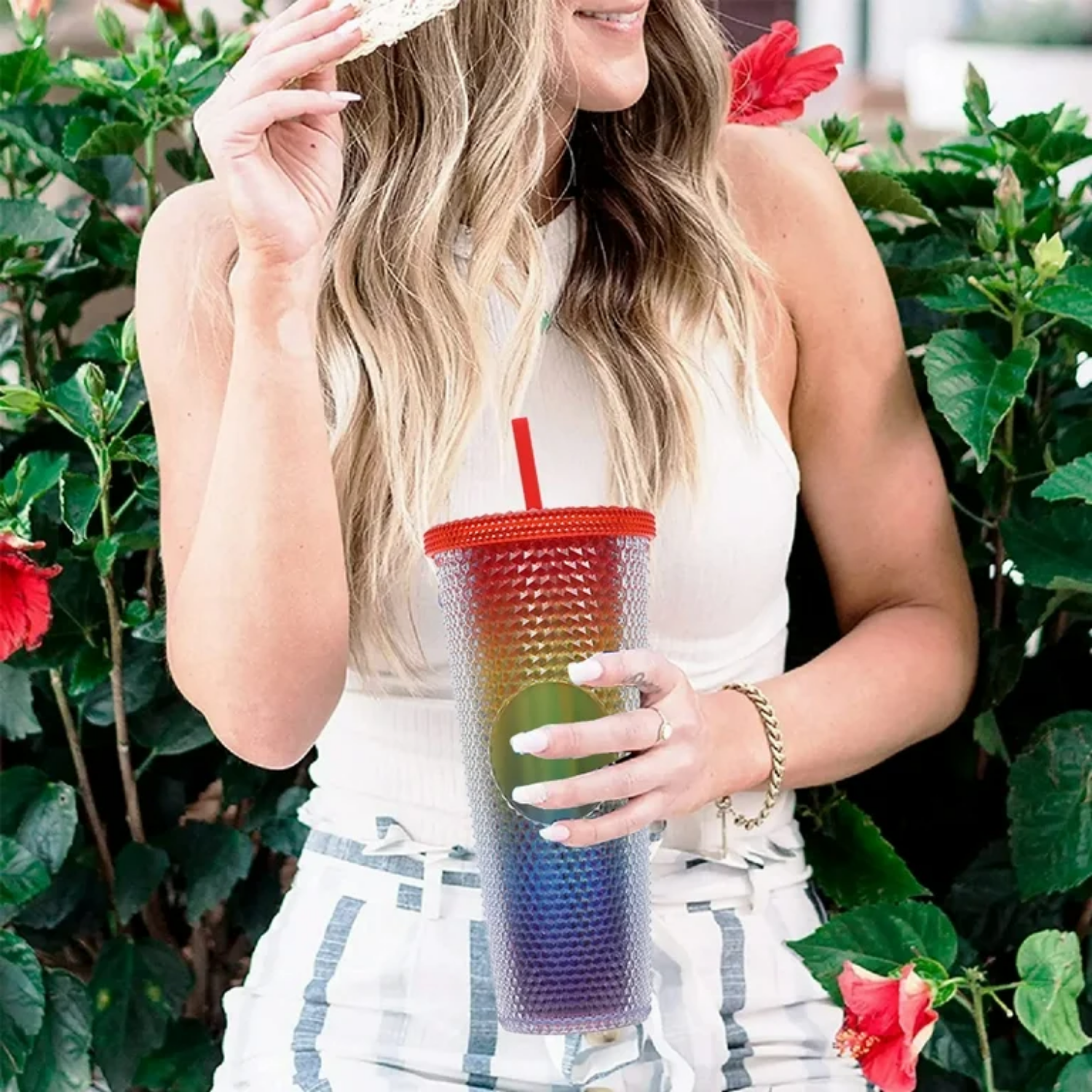 Vaso De Agua Con Pajita De Plástico Y Luz LED