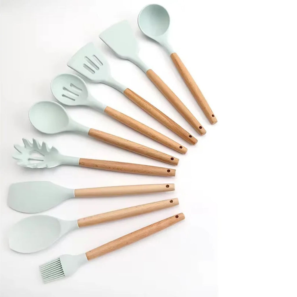 Set 12 Utensilios Cocina Silicona Y Madera